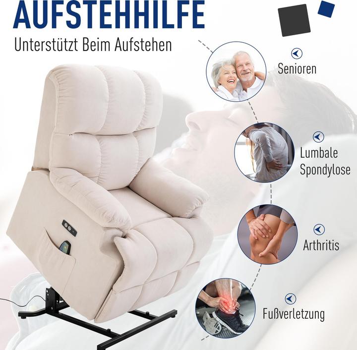 Produktbild Homcom Sessel mit Aufstehhilfe Polyester, Metall, Schaumstoff Beige