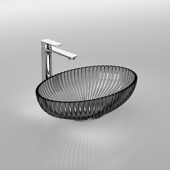 Emke Aufsatzwaschbecken, 510 x 350 x 150 mm, Schwarzes Glaswaschbecken, Ovales Aufsatzwaschbecken (350 mm, 510 mm)