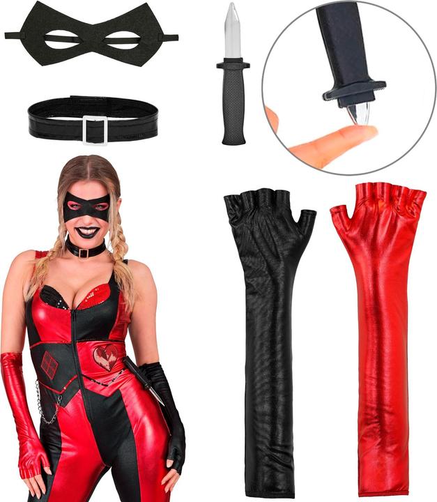 Produktbild Widmann Harlequin Damenkostüm Overall, Halsband, Augenmaske, fingerlose Handschuhe, Messer (L)