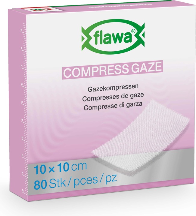 Actual product image Flawa Gauze compresses cut 10x10cm germ reducing treated