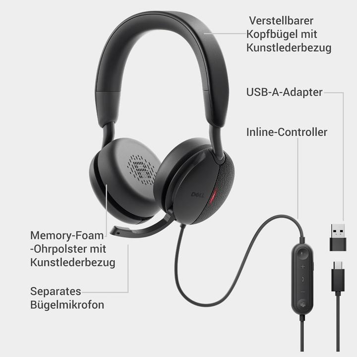 Actual product image Dell Pro Wired ANC Headset WH5024 (Cable, USB-C, Microsoft teams, Zoom)