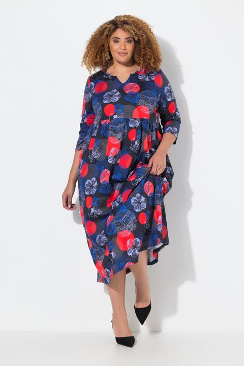 Produktbild Ulla Popken Jerseykleid, A-Linie, Tunika-Ausschnit, 3/4-Arm, Taschen (60)