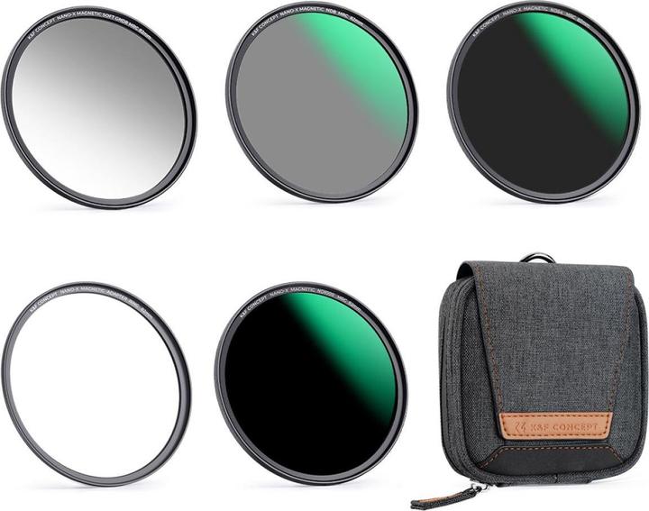 Produktbild K&F Concept 77mm Magnetic 5pcs Filter Kit, GND8+ND8+ND64+ND1000+Filter Ring, Green Coated (Nano X Series) (77 mm, ND- / Graufilter)