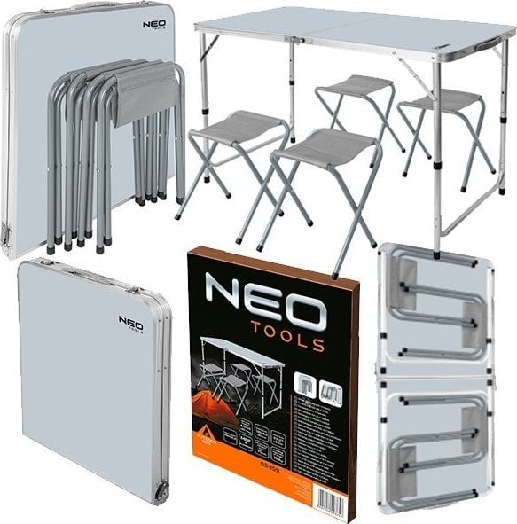 Actual product image Neo A set of camping table and 4 chairs, folded up in a case