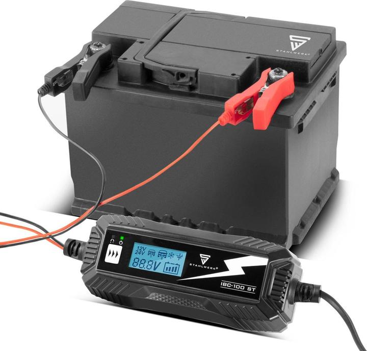 Actual product image Stahlwerk Battery charger IBC-100 ST with microprocessor and 10 charging modes (12V, 24V, 10 A)