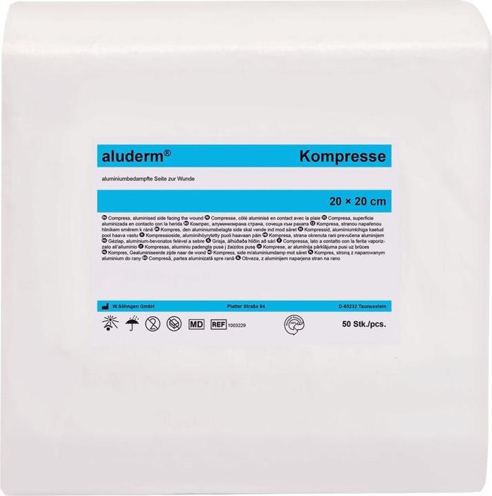 Actual product image Söhngen aluderm® compress, sterile packaging, pack of 50, LxW 200 x 200 mm.