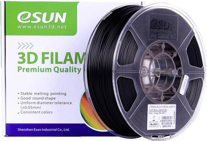 Produktbild eSUN ePA-CF Filament PLA hitzebeständig, hohe Steifigkeit, hohe Zugfestigkeit 1.75mm 1kg Carbon, Ma (PLA, 1.75 mm, 1000 g, Schwarz)