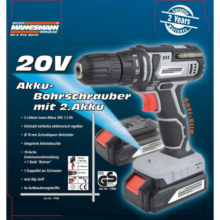 Actual product image Mannesmann Cordless drill screwdriver 20V