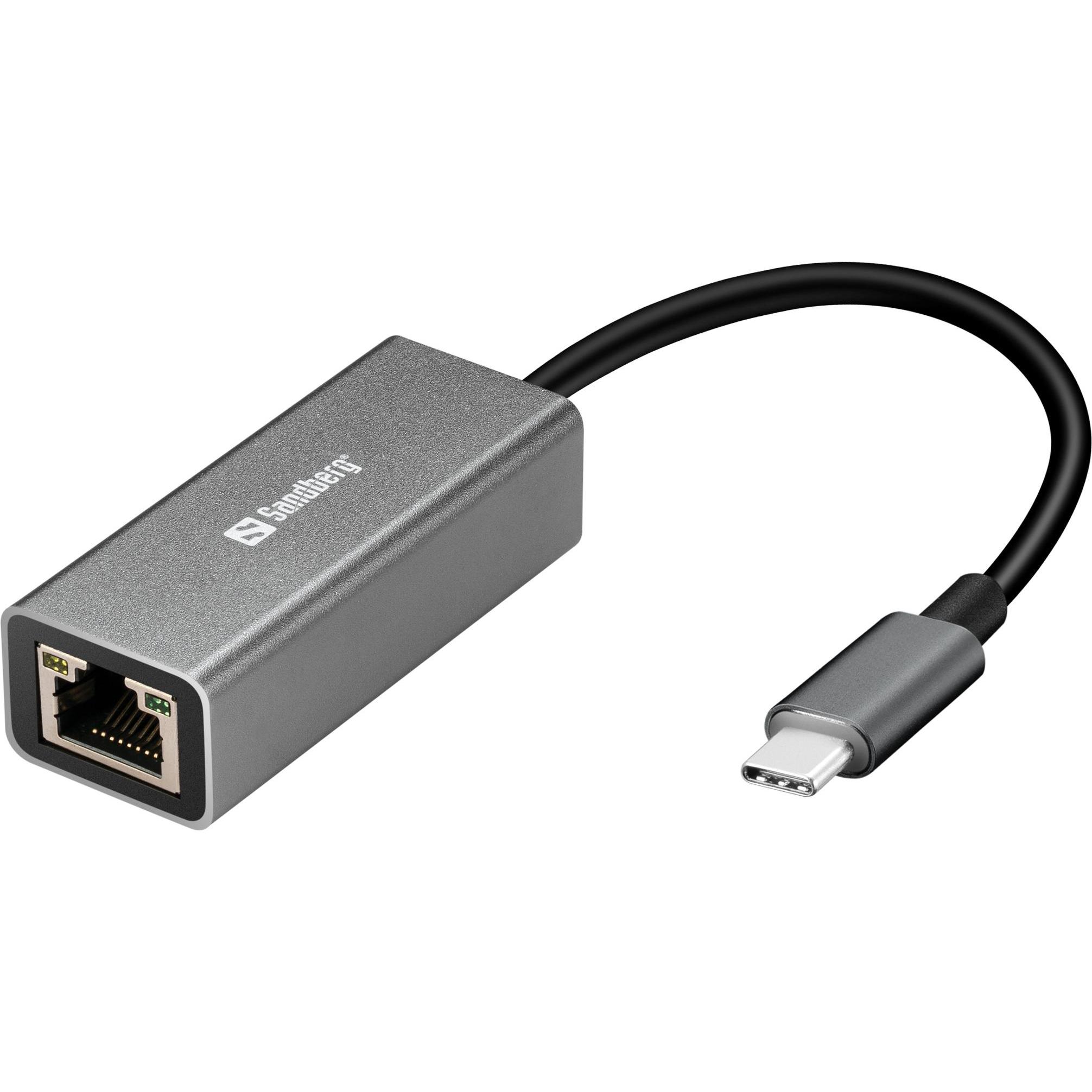 Sandberg USB-C -> Network Converter (USB-C, RJ45 Gigabit Ethernet (1x)), Netzwerkadapter, Silber