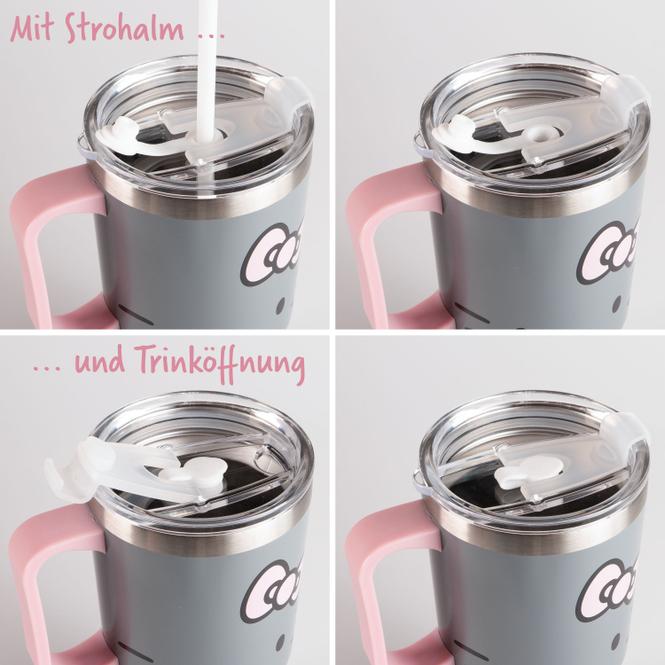 Produktbild pos Trinkbecher Hello Kitty mit Strohhalm Edelstahl grau 750ml