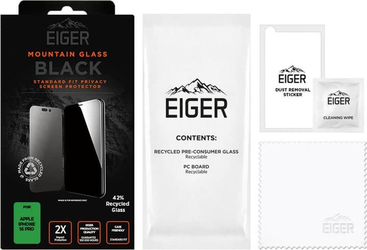 Actual product image Eiger Mountain Glass Black (1 Piece, Apple iPhone 16 Pro)
