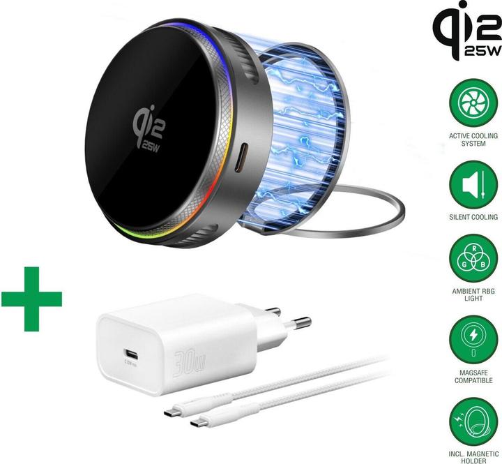 Actual product image 4smarts Qi2 25W / MagSafe Ladegerät-Set mit Kühlung RGB (25 W)