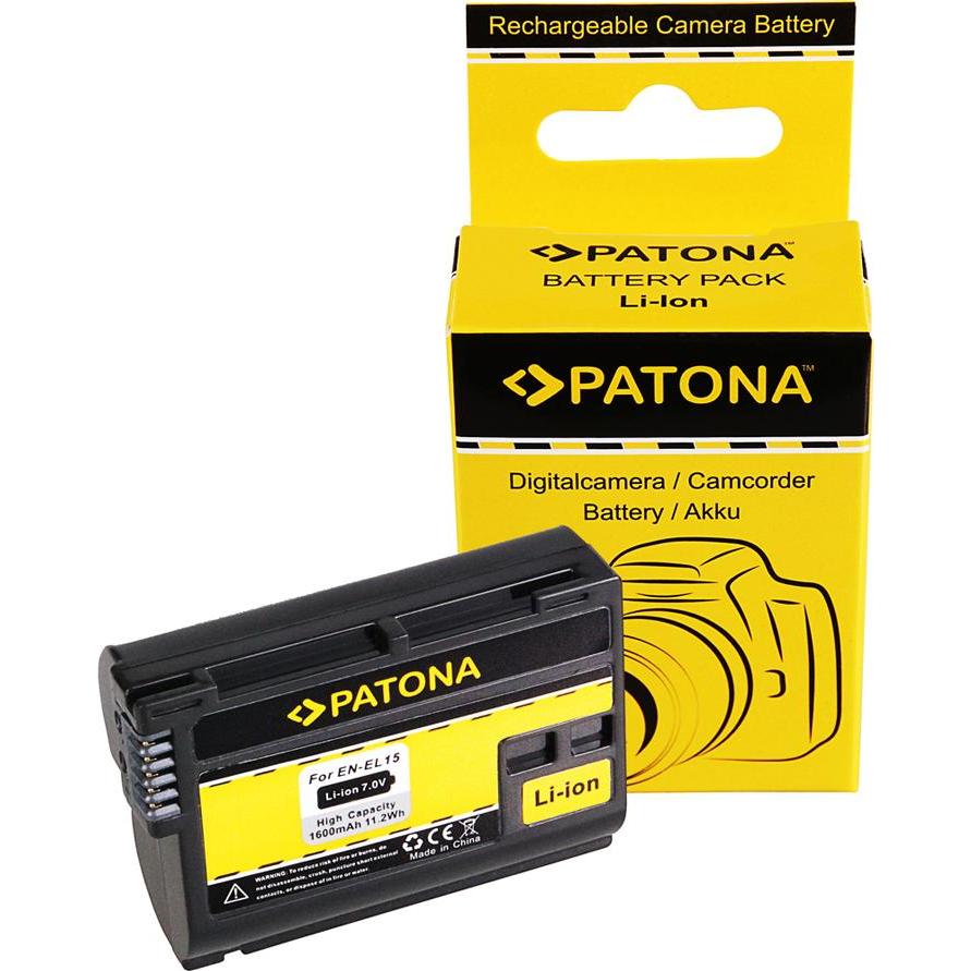 Patona Batteria f. Nikon EN-EL15 V1 D7000 D800 D800 100% DECODIFICATO (Batteria della fotocamera), Alimentatore fotocamera, Nero