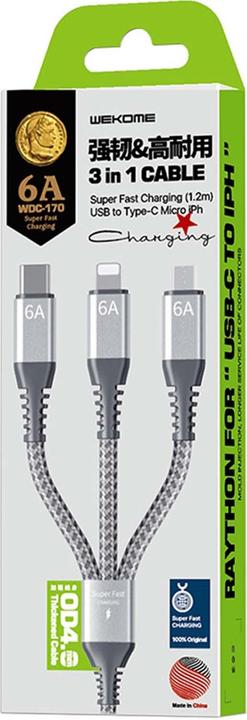 Image du produit Wekome Câble 3en1 USB-A Raython Rapide (1.20 m, 20 W)