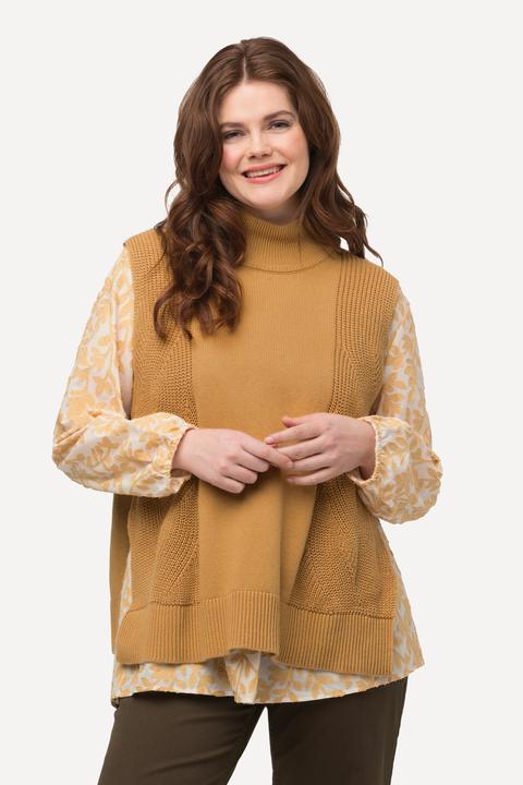Image du produit Ulla Popken Pull sans manches en coton bio, tricot torsadé et col droit (50, 52)