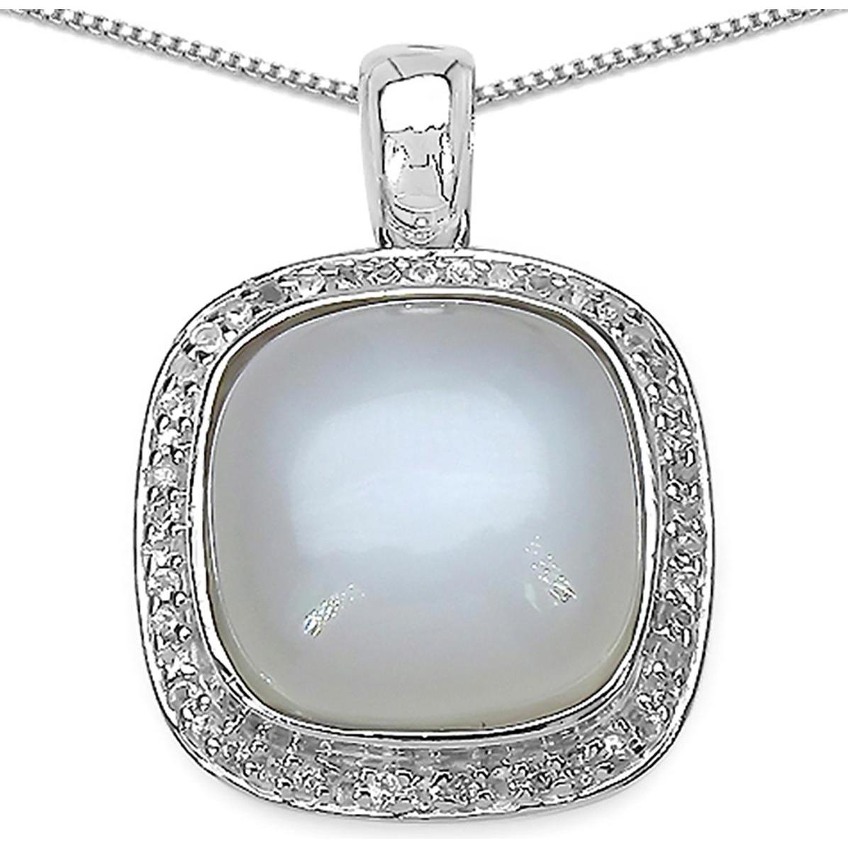 Thumbnail - Xen, Halsschmuck, Anhänger mit Kette Mondstein weiss Cushion-Cabochon 45 cm 925 Silber, (925 Sterling Silber, 45 cm)