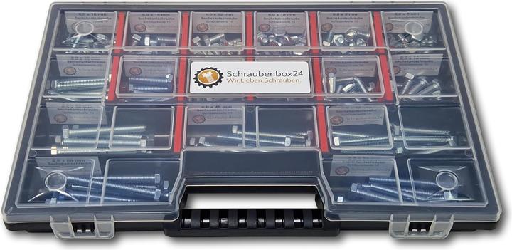 Schraubenbox24 Sechskantschrauben Sortiment M6 // 6mm-60mm 200 tlg Schraubenbox DIN 933/ISO4017 (200 Schrauben pro Stück)