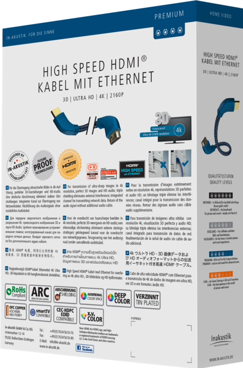 Produktbild Inakustik Premium HDMI Kabel mit Ethernet - Hook (1.50 m, HDMI)