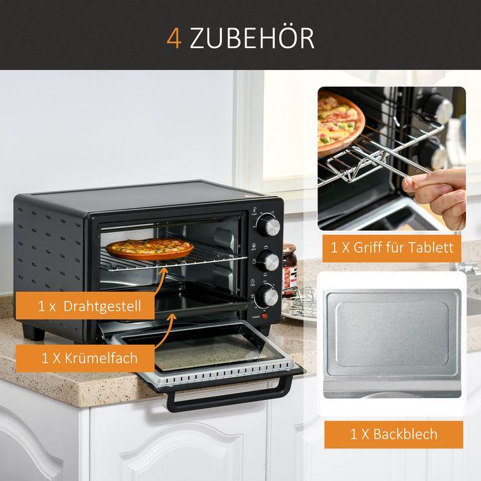 Actual product image Swisshandel24 Mini oven 21L with 1 wire rack and 1 baking tray 3 cooking modes 100°C-230°C 1400W Metal Stainless