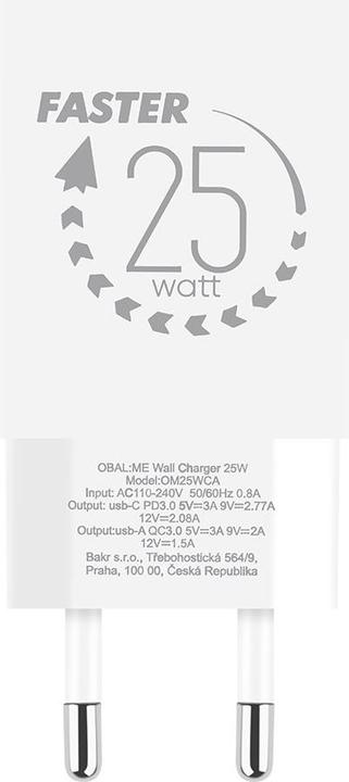 Produktbild iLike Cables and wires - OBAL:ME Wall Charger USB-A + USB-C 25W White (25 W, 2 Ports)