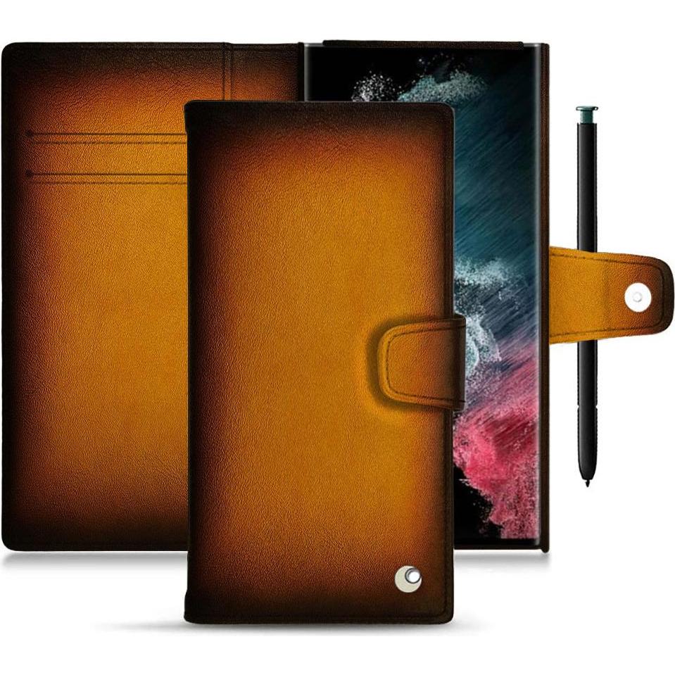 Noreve Lederschutzhülle Wallet (Samsung Galaxy S22 Ultra), Smartphone Hülle, Gold