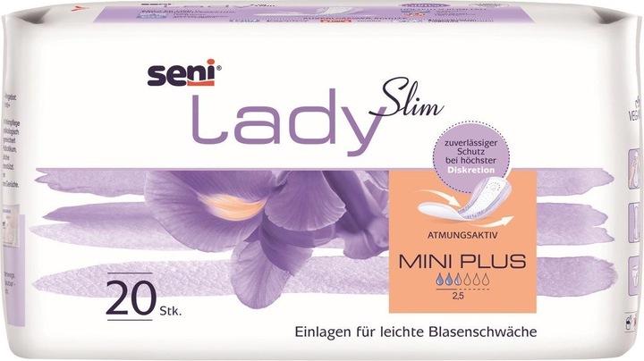 Seni Lady Slim Mini Plus Einlage atmungsaktive anatomische 10x22.5cm 2.5 Tropfen (20 x, Mini)
