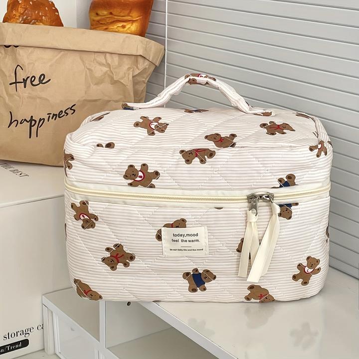 Only-Bags.Store Accogliente borsa per cosmetici con orsetto trapuntato - perfetta per i viaggi o la scuola - morbida