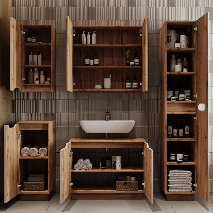 Actual product image Vicco Waschbeckenunterschrank Lotta, Eiche/Kaschmir gestreift, 79.6 x 62.1 cm mit 2 Türen (79.60 x 32 x 62.10 cm)