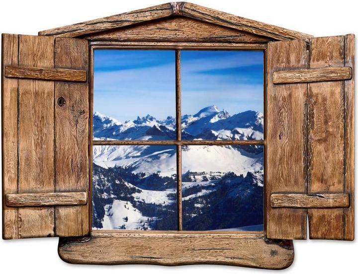 Produktbild Trenddeko 3D Holzfenster - Alpenpanorama (80 x 61 cm)