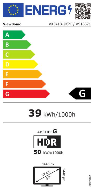 Energielabel Viewsonic VX3418-2KPC (3440 x 1440 pixels, 34")