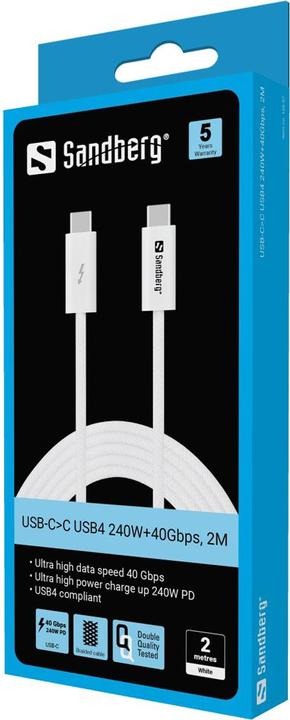 Immagine prodotto Sandberg USB-C>C USB4 240W+40Gbps, 2M (2 m, USB 4.0, 240 W)