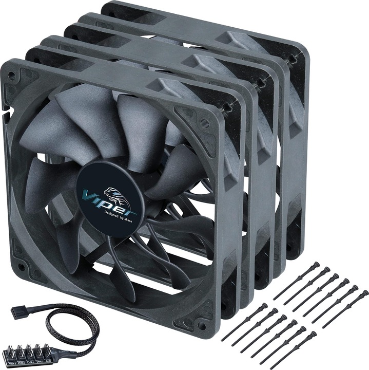 Produktbild Akasa ventilÃ¡tor - VIPER S-flow 3ks B (120 mm, 3 x)