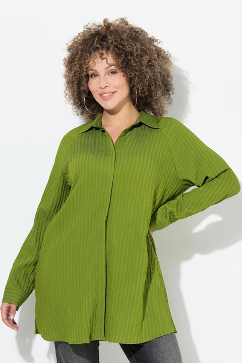 Actual product image Ulla Popken Bluse, Streifen, A-Linie, Hemdkragen, Langarm (60)