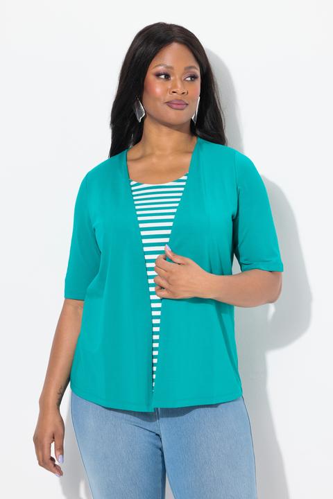 Immagine prodotto Ulla Popken Maglia Two-in-One con righe, scollo a girocollo e mezze maniche (56)