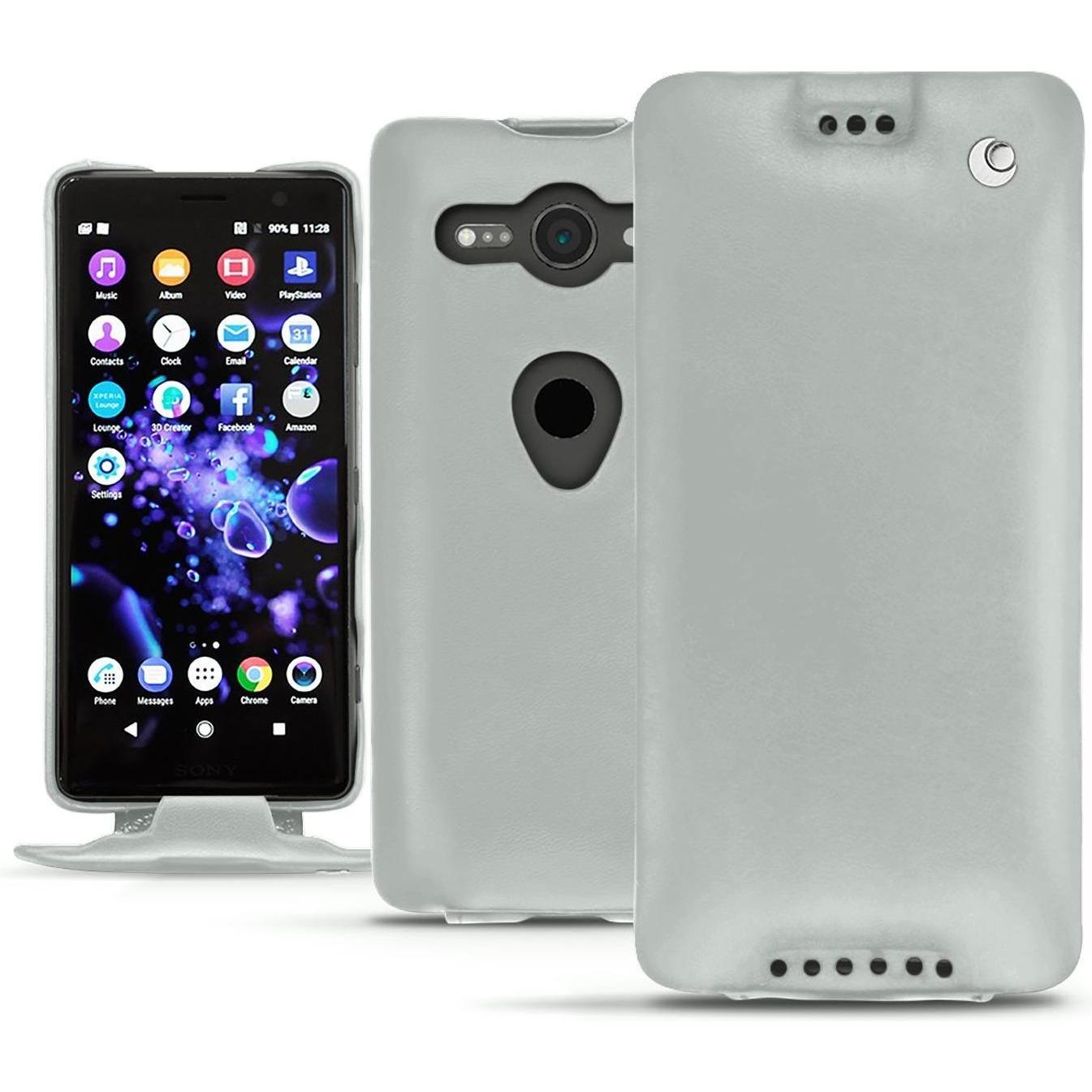 Noreve Lederschutzhülle vertikal (Sony Xperia XZ2 Compact), Smartphone Hülle, Grau