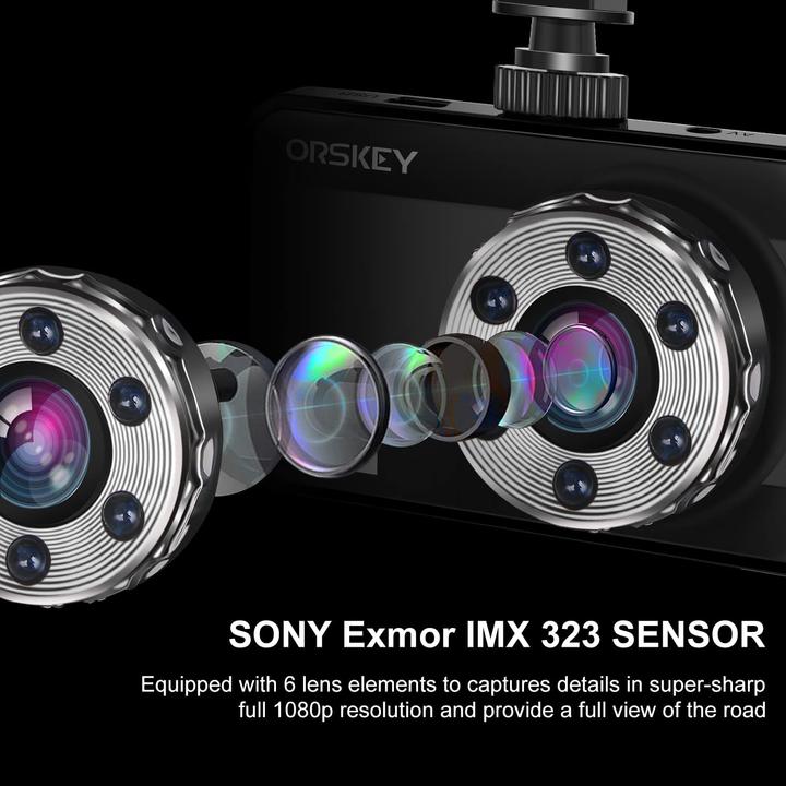 Image du produit Orskey Dashcam voiture 1080P Full HD (Écran intégré, Vision nocturne, Full HD)