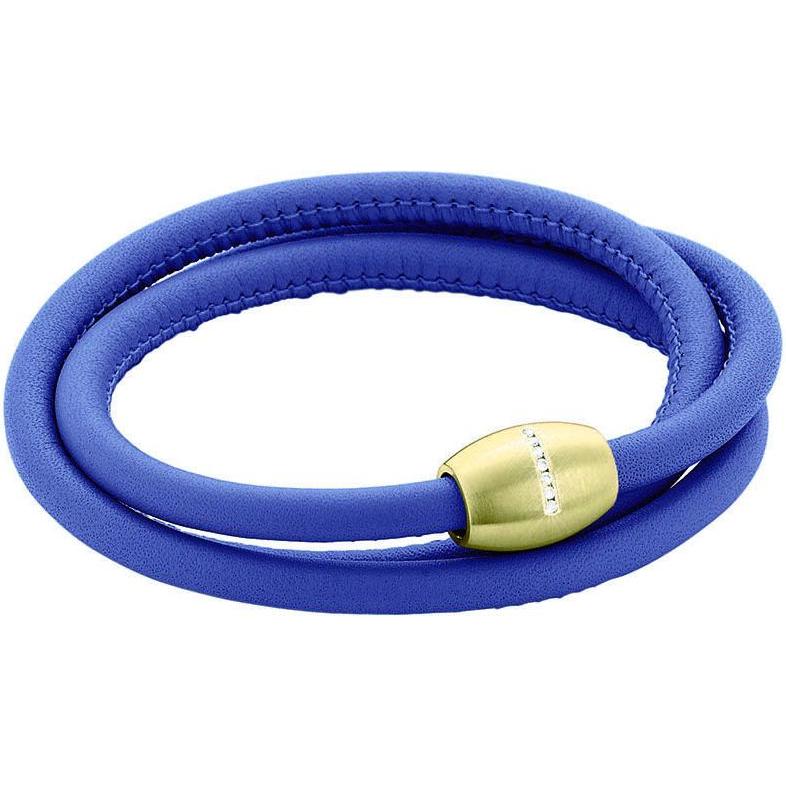 Xen, Armschmuck, Lederarmband blau mit Magnetverschluss 7 Brillanten gelbvergoldet - Länge zur Wahl, (53 cm, Leder und E...