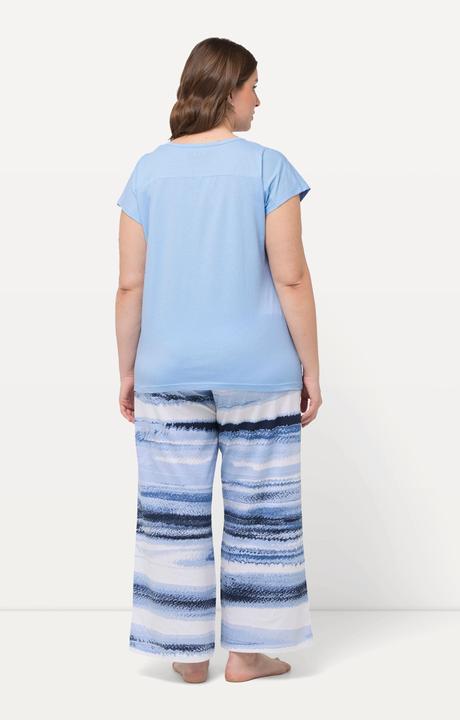 Image du produit Ulla Popken Pyjama à rayures avec broderie, col rond et manches courtes (50, 52)