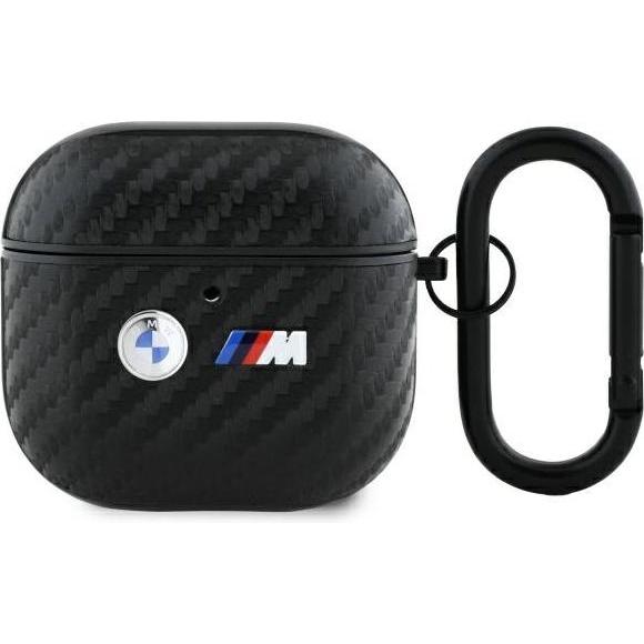 BMW Etui Carbon Double Metal Logo na AirPods 4 - czarne, Kopfhörertasche + Schutzhülle, Schwarz