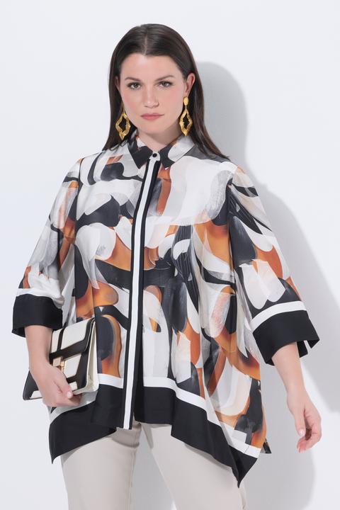 Actual product image Ulla Popken Abstract Print Pointed Hem Blouse (58)