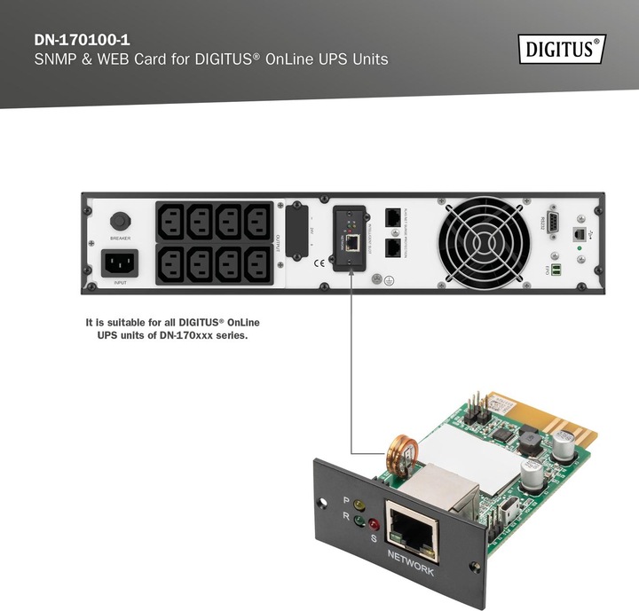 Image du produit Digitus Carte SNMP V2.0, pour onduleurs OnLine DN-170xxx
