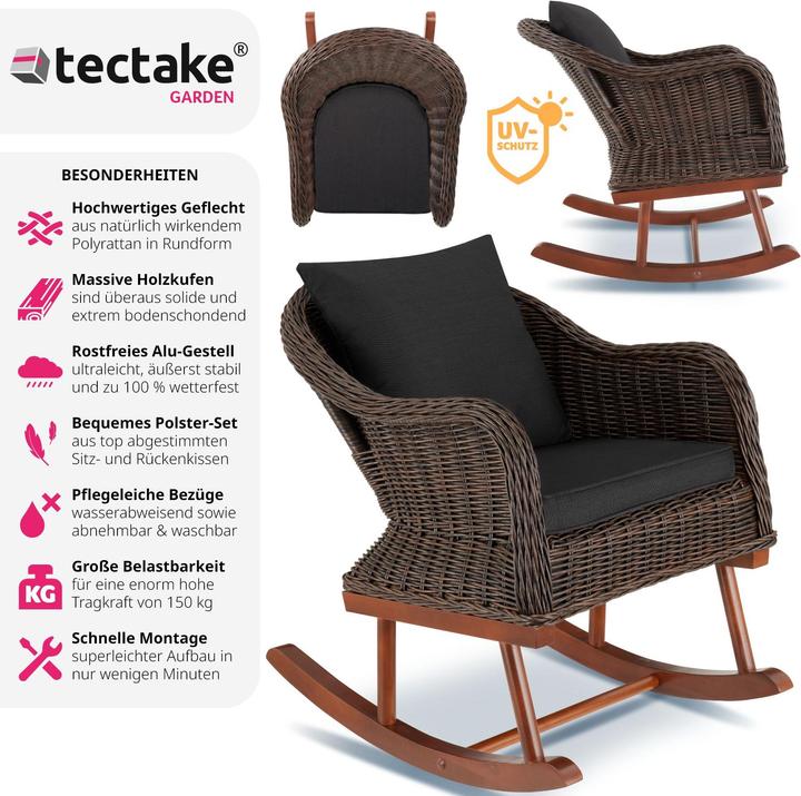 Produktbild tectake Rattan Schaukelstuhl Rovigo 150kg