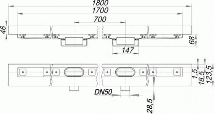 Produktbild Dallmer Duschrinne CeraLine Nano W 1700mm, 524836, DN 50 Bauhöhe 68mm (1940 mm)