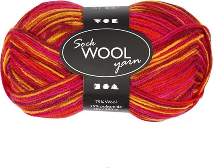 Creativ Company Wol 50 g voor sokken, rood/oranje (200 m)