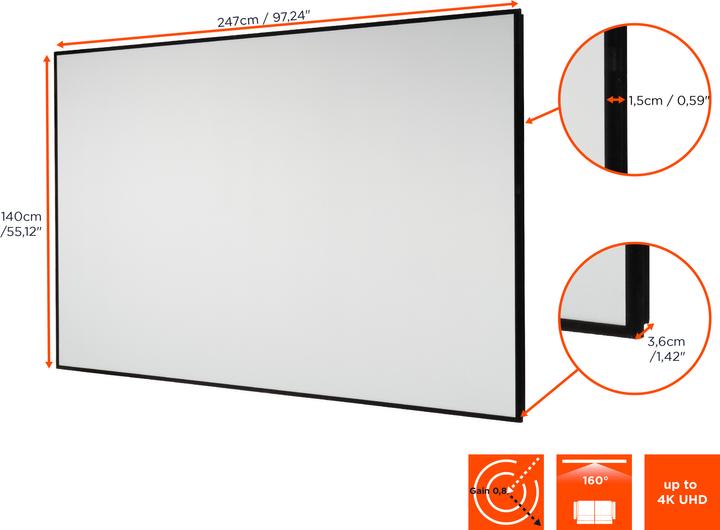 Actual product image Celexon HomeCinema High Contrast Screen Frame 244 x 137 cm, 110" - Dynamic Slate ALR (16:9)