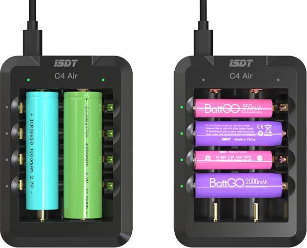 Image du produit Isdt Chargeur C4 Air USB-C, pour NiMH & Li-ion (1 pcs, 10440, 10500, 12500, 13500, 14500, 14650, 16650, 17650, 17670, 18650, 18700, 20650, 20700, 21700, 22650, 26650, AAA, AA, Chargeurs sans batterie)