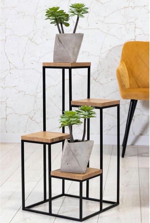 Immagine prodotto Home&Styling Supporto per piante con 4 ripiani Supporto per vasi da fiori naturale e nero