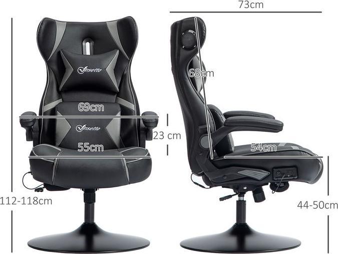 Actual product image Swisshandel24 Gaming Stuhl mit Wippen- und Schaukelfunktion, ergonomisch, bis 120 kg, Schwarz+Grau