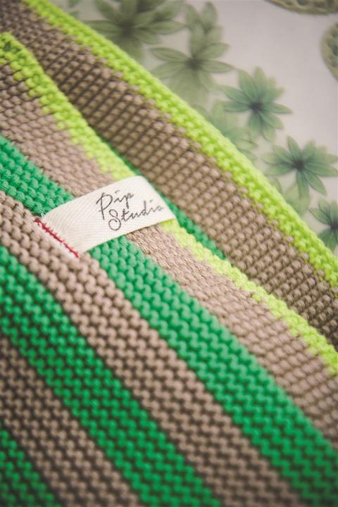Actual product image PIP Studio Bonsoir Stripe bedspread knitted Throw green 130x170cm (1pc) (130 x 170 cm)