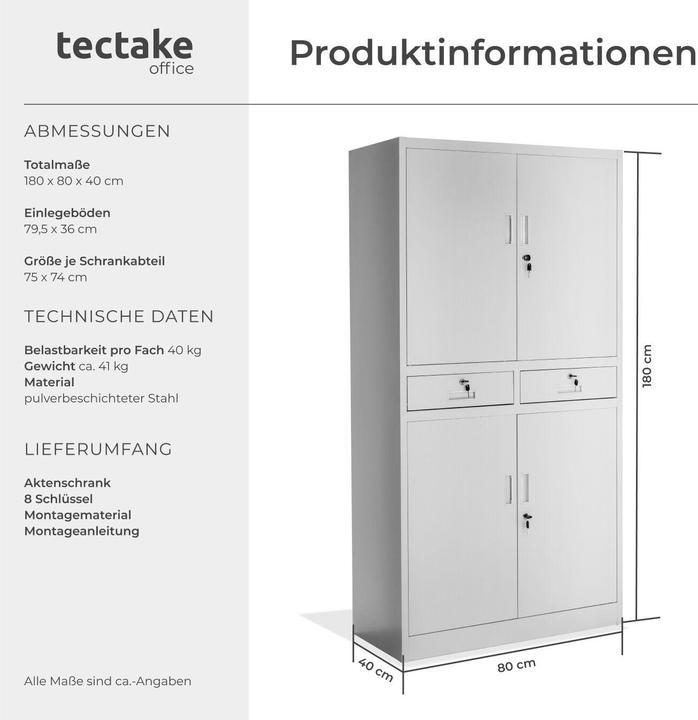 Produktbild tectake Aktenschrank (90 x 40 x 180 cm)